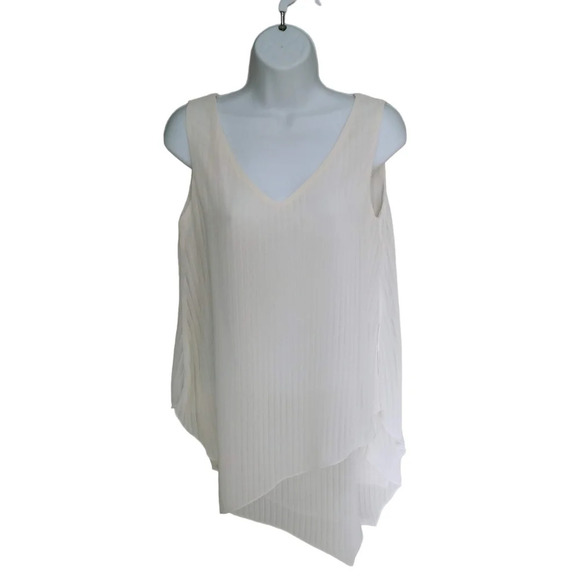Must Semi-Sheer White Sleeveless Top with Asymmetrical Hem S - Picture 1 of 6